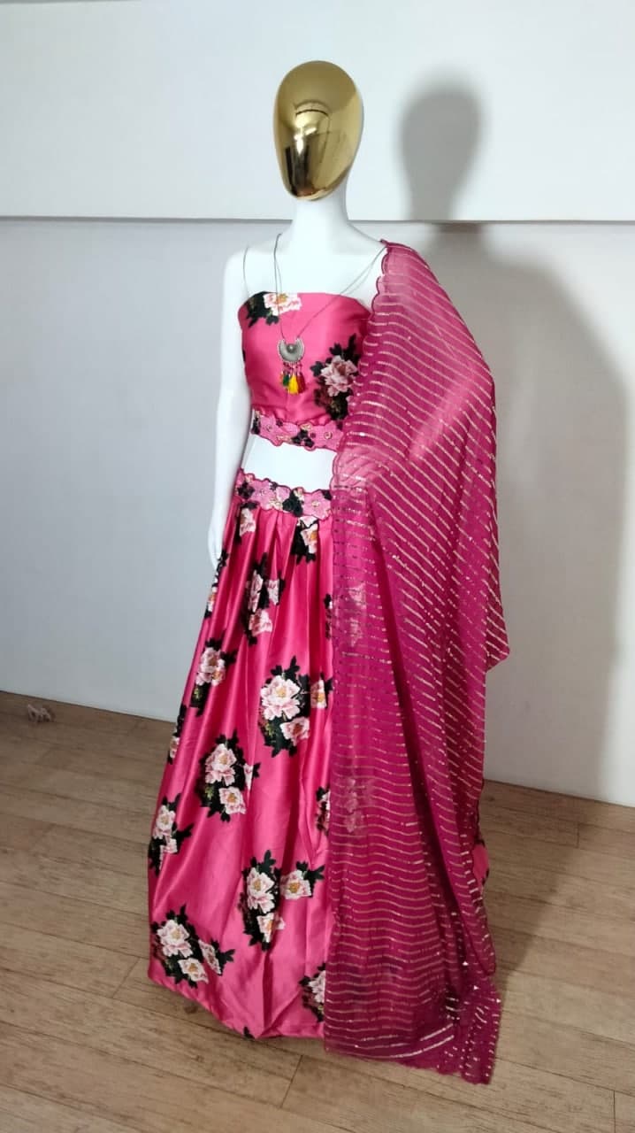 Wondrous Rani Pink Color Satin Embroidered Work Lehenga Choli For Festive Wear