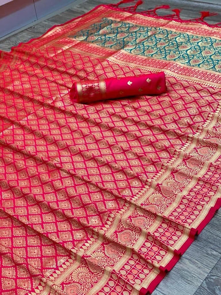 Gorgeous Rani Pink Colo Wedding Wear Art Silk Zari Weaving Saree Blouse