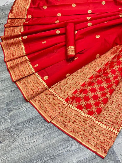 Astonishing Red Color Art Silk Weaving Work Saree Blouse For Festival Wear