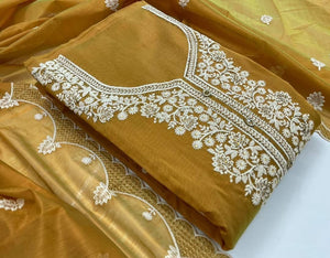 Mustard Color Classic Design Chanderi Multi Diamond Work Salwar Suit