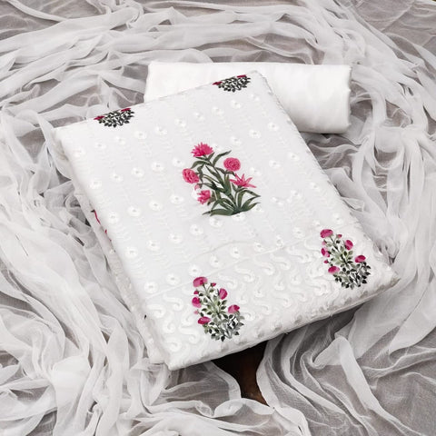 Alluring White Color Printed Georgette Multi Work Salwar Suit