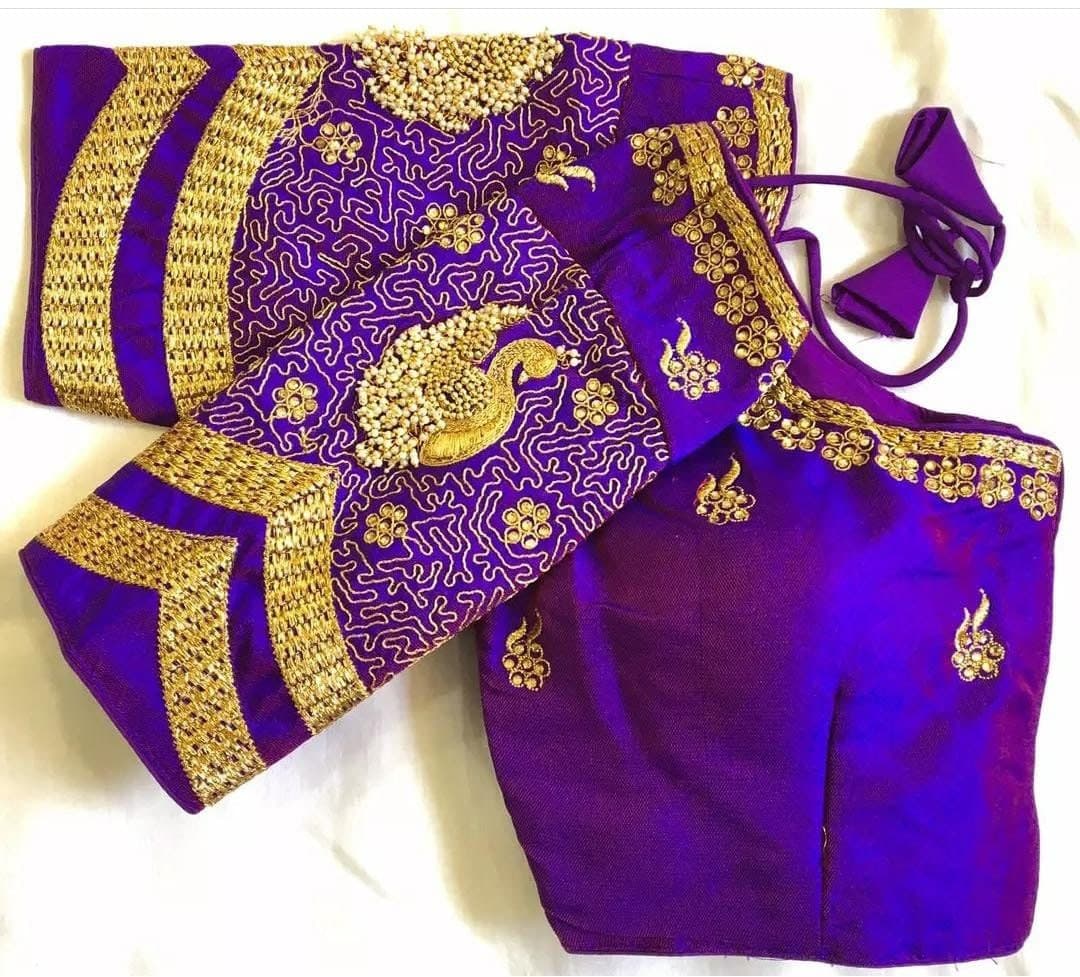 Intricate Violet Color Occasion Wear Ready Made Silk Zari Work Blouse
