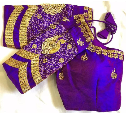 Intricate Violet Color Occasion Wear Ready Made Silk Zari Work Blouse