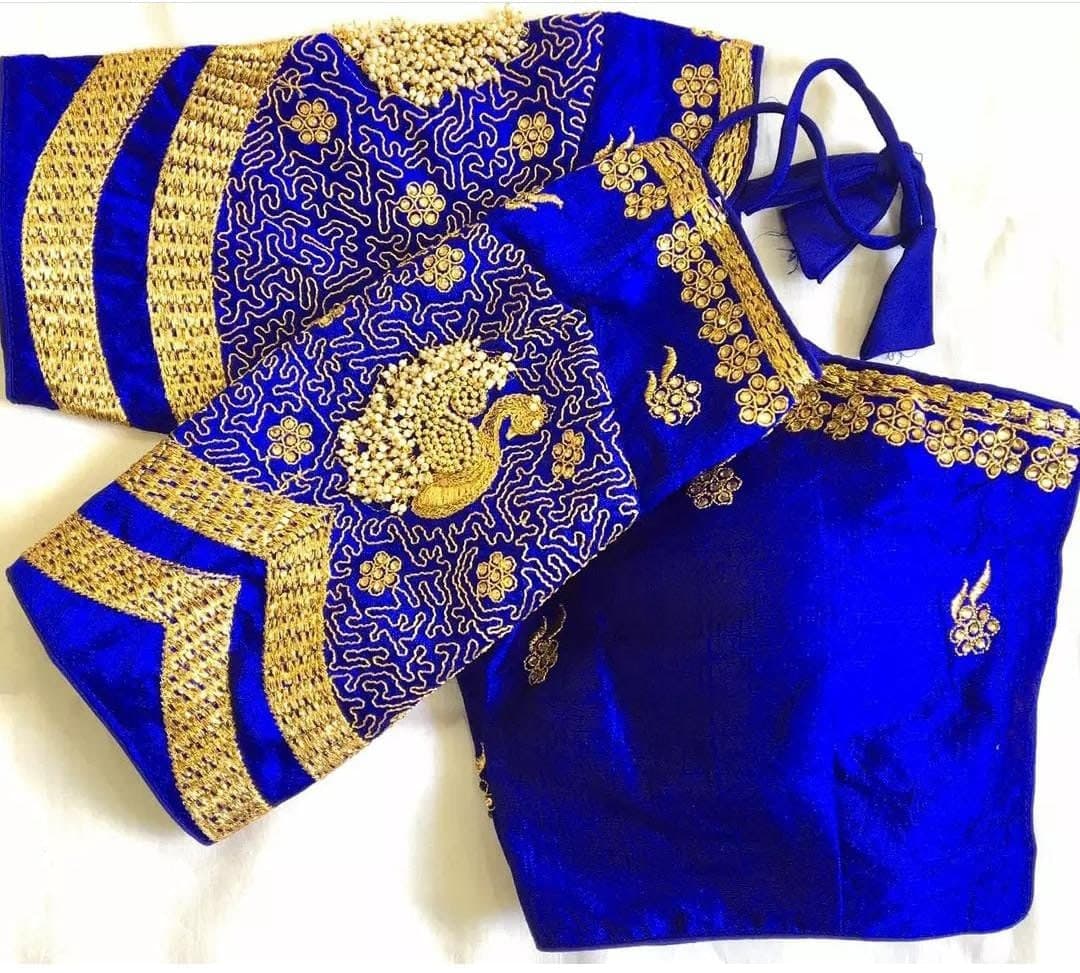 Hypnotic Royal Blue Color Silk Ready Made Coding Stone Work Blouse