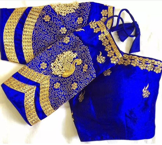 Hypnotic Royal Blue Color Silk Ready Made Coding Stone Work Blouse