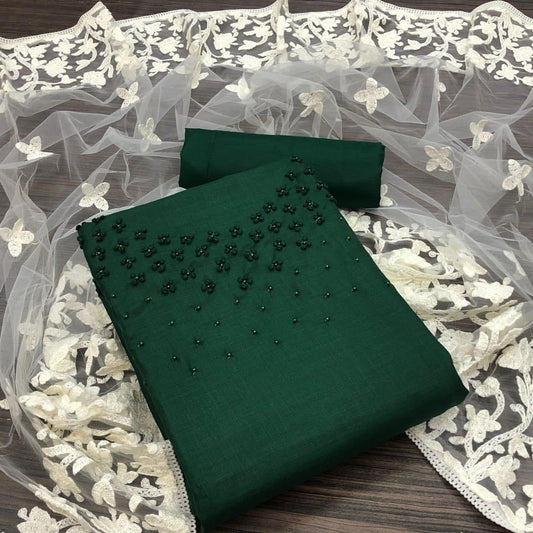 Casual Wear Dark Green Color hand Work Cotton Salwar Suit