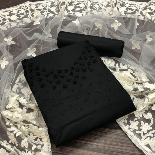 Pleasant Black Color Festive Wear Hand Work Cotton Salwar Suit