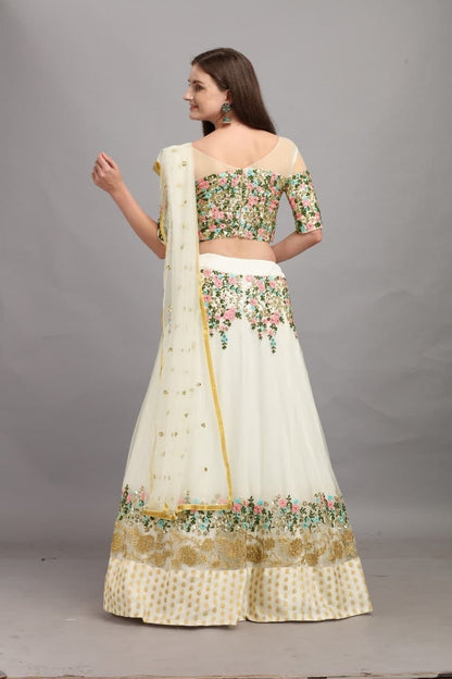 Sizzling Off White Color Net Embroidered Work Lehenga Choli For Fesive Wear