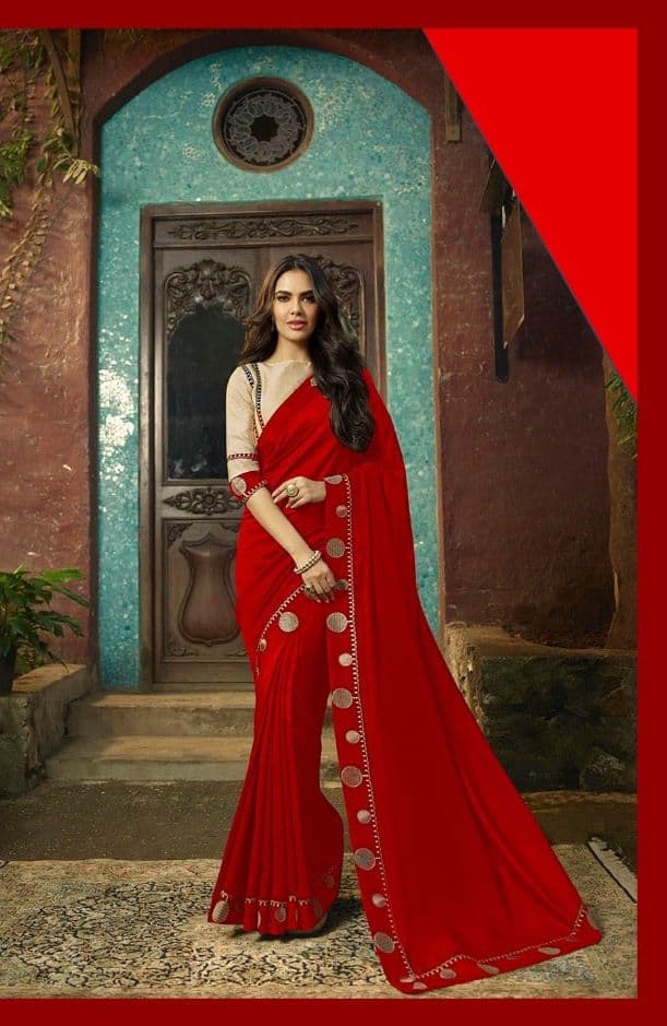Starling Red Color Festival Wear Silk Designer Embroidered Work Saree Blouse