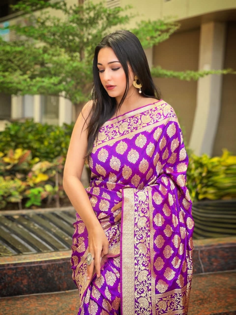 Amazing Violet Color Art Silk Weaving Wedding Wear Saree Blouse