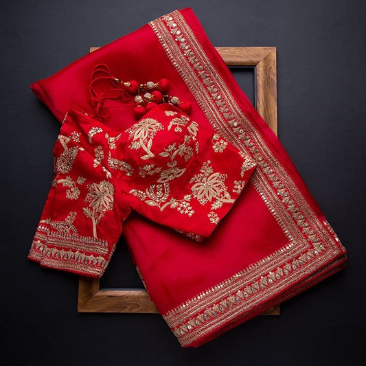 Adorable Red Color Organza Silk Festival Wear Sequence Work Saree Blouse