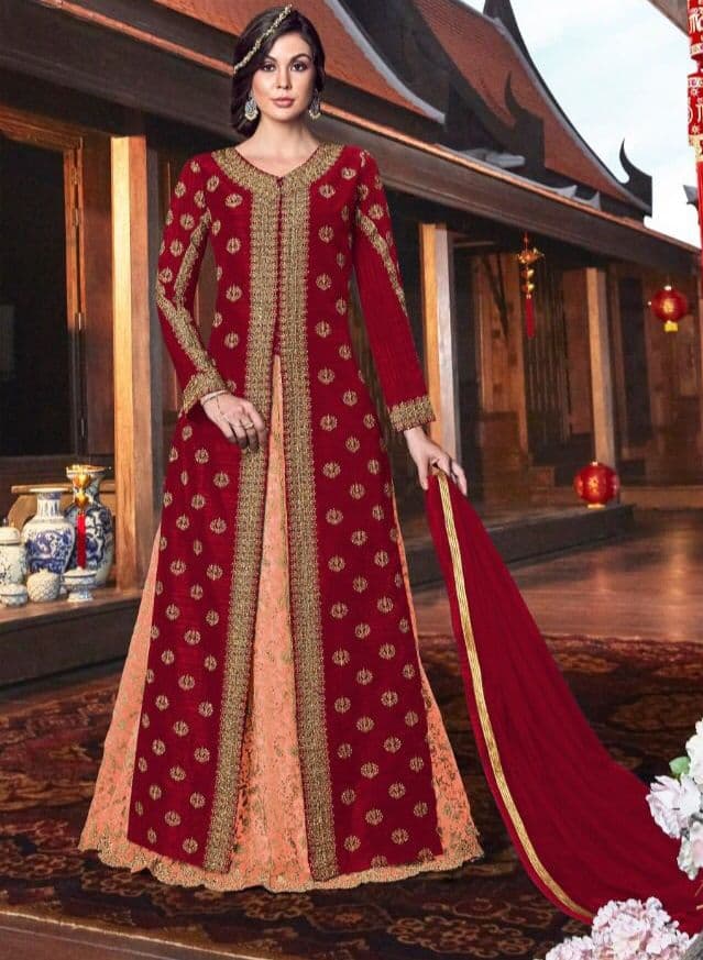 Sophisticated Maroon Color Embroidered Zari Work Silk Salwar Suit