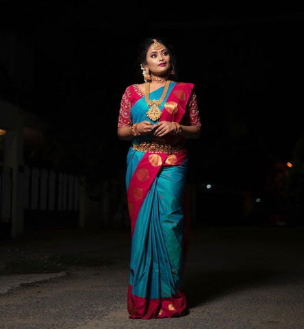 Appealing Blue Color Weaving Festive Wear Silk Saree Blouse