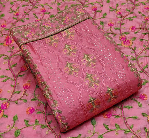Amazing Pink Color Chanderi Kashmiri Work Salwar Suit For Casual Wear