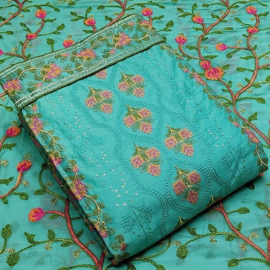 Astonishing Blue Color Chanderi Kashmiri Work Running Wear Salwar Suit