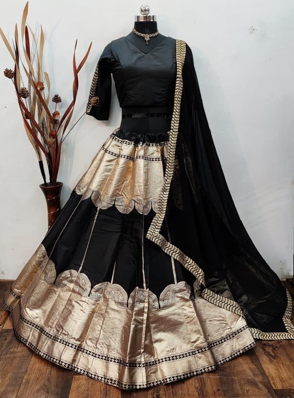 Captivation Black Color Banarasi Brocade Design Lehenga Choli For Women