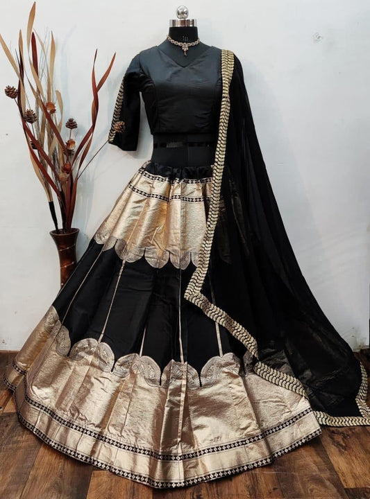 Captivation Black Color Banarasi Brocade Design Lehenga Choli For Women
