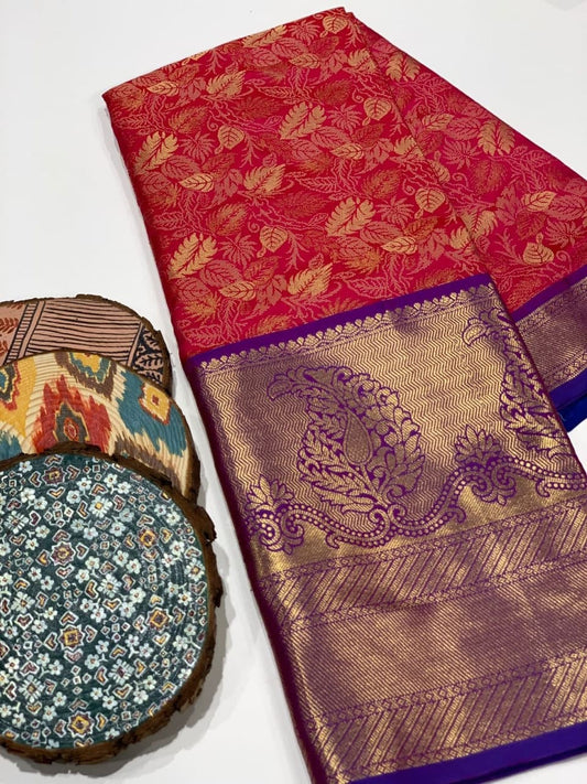 Staggering Red Color Cotton Silk Weaving Work Occasion Wear Saree Blouse