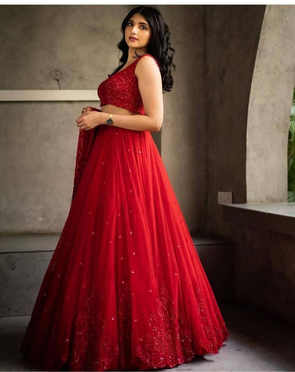 Enamoring Red Color Wedding Wear Georgette Sequence Work Lehenga Choli