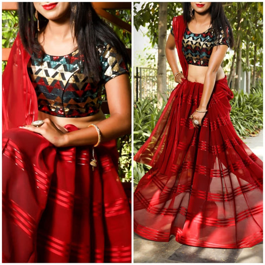 Festival Wear Red Color Zari Work Georgette Saree Blouse For Women