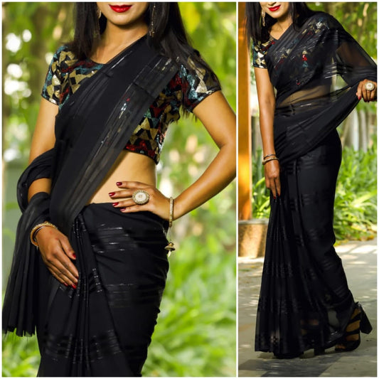 Starling Black Color Georgette Regular Wear Zari Work Saree Blouse