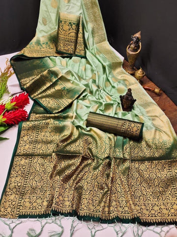 Winning Green Color Festive Wear Dola Silk Weaving Work Saree Blouse