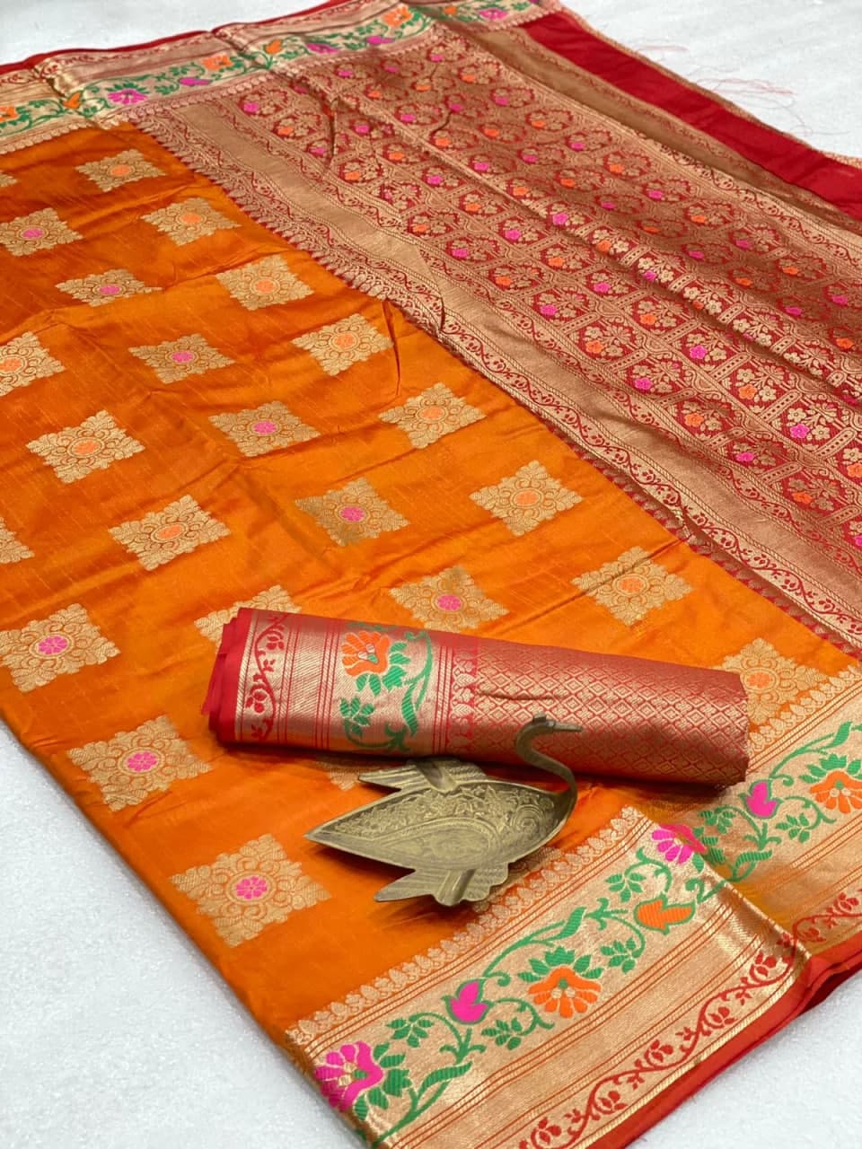 Dashing Orange Color Banarasi Silk Weaving Wedding Wear Saree Blouse