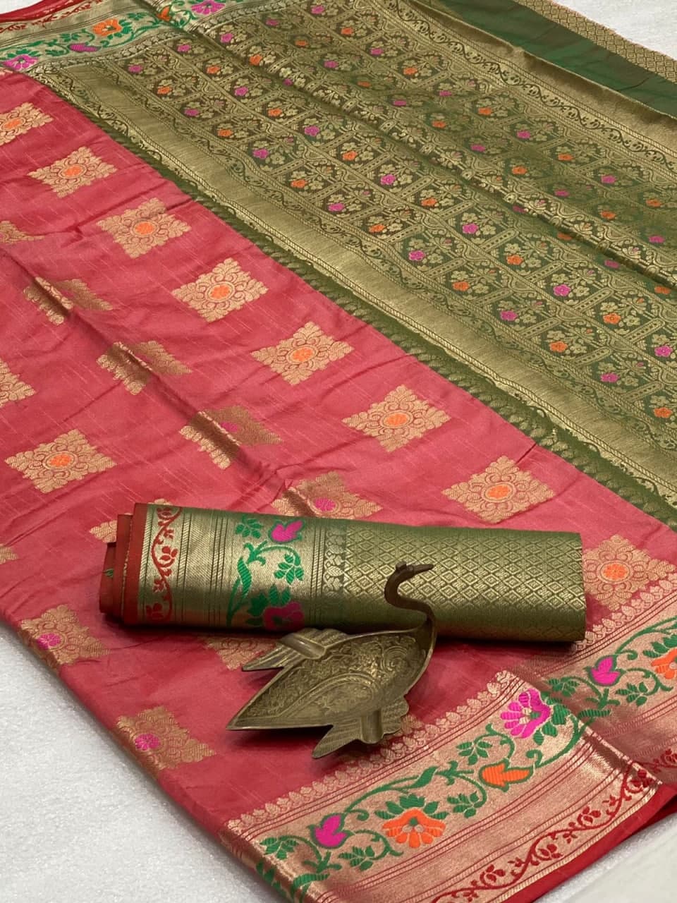 Amazing Pink Color SIlk Banarasi Weaving Design Saree Blouse