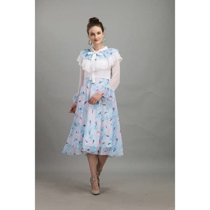 Beautiful White Color Party Ready Made Georgette Printed Gown