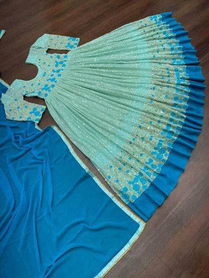Refreshing Blue Color Mirror Embroidered Work Georgette Salwar Suit