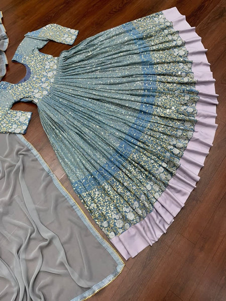 Paerty Wear Grey Color Georgette Embroidered Mirror Work Salwar Suit