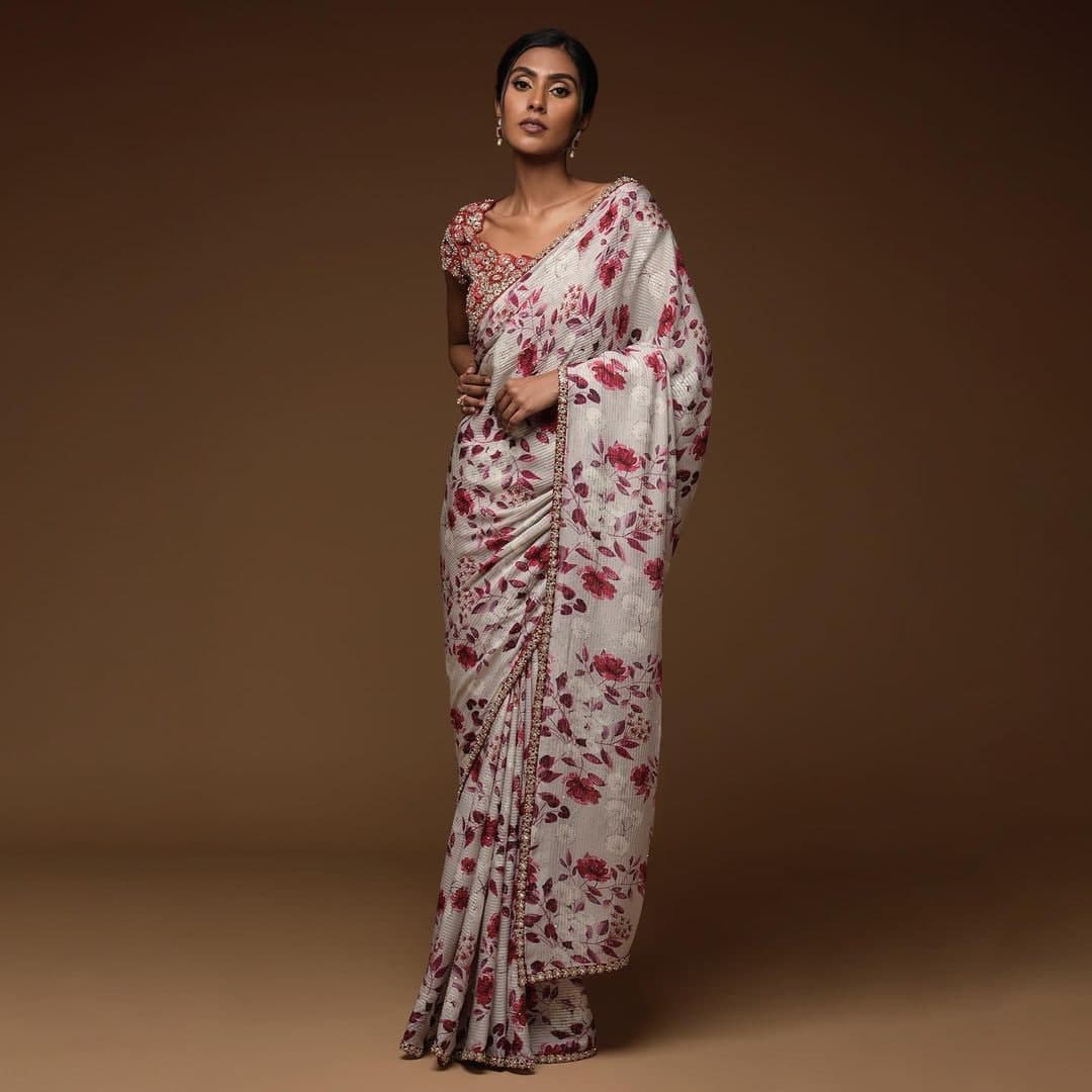 Wondrous White Color Sequence Printed Georgette Saree Blouse