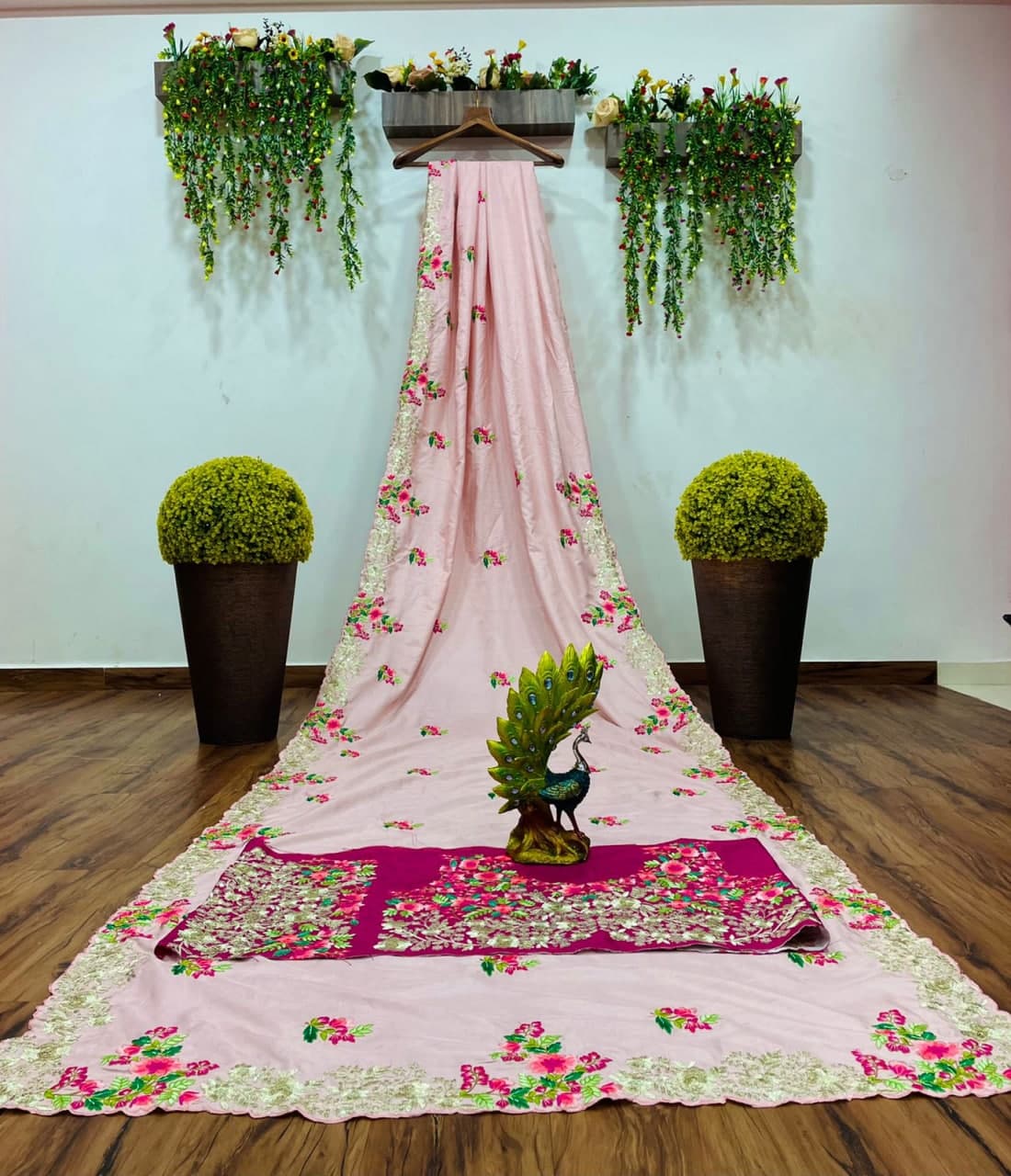 Preferable Pink Color Casual Wear Silk Sequence Thread Work Saree Blouse