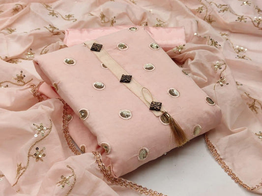 Flattering peach Color Sequence Work Designer Chanderi Salwar Suit