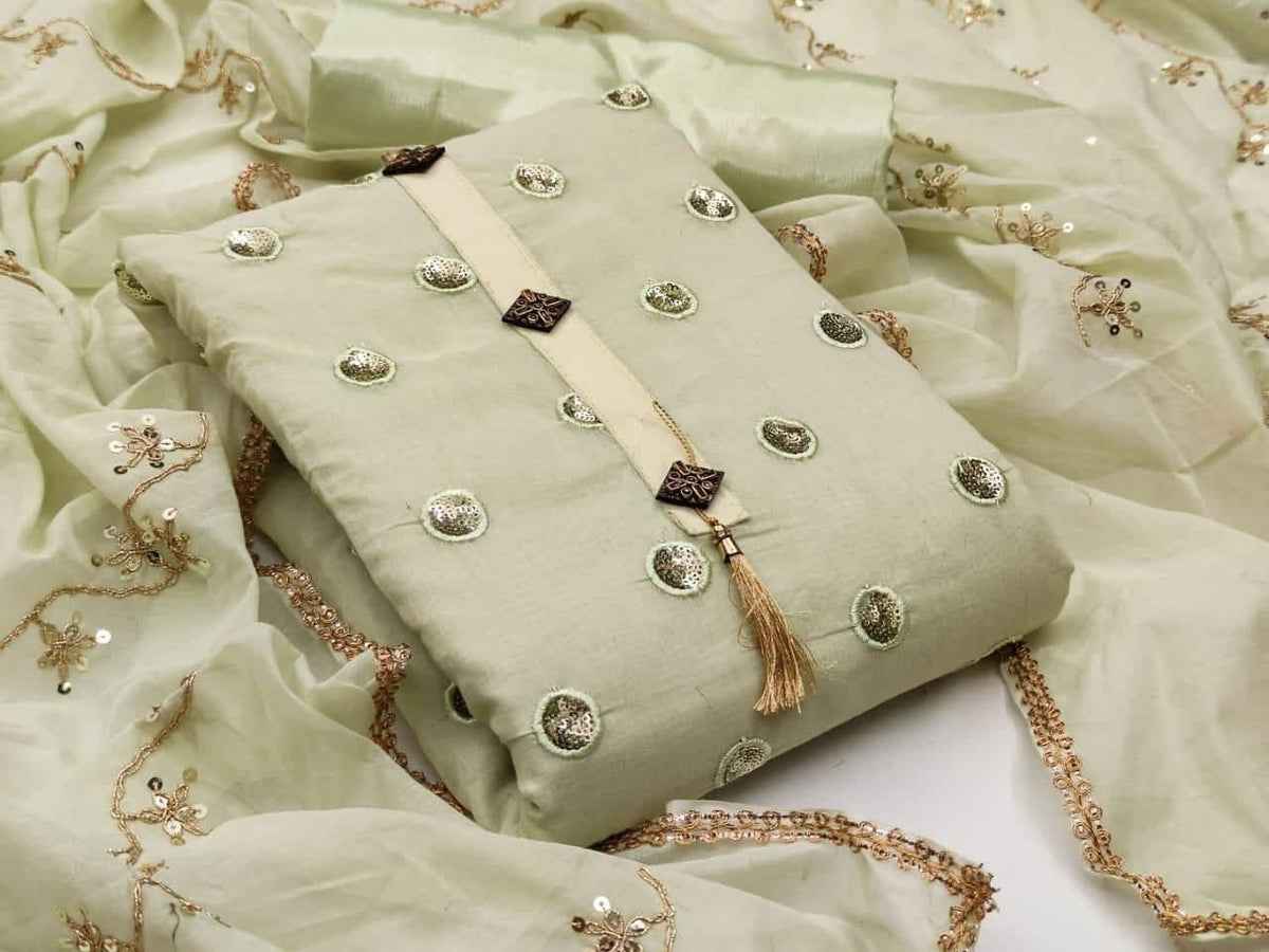 Stunning Light Green Color Chanderi Sequence Work Salwar Suit