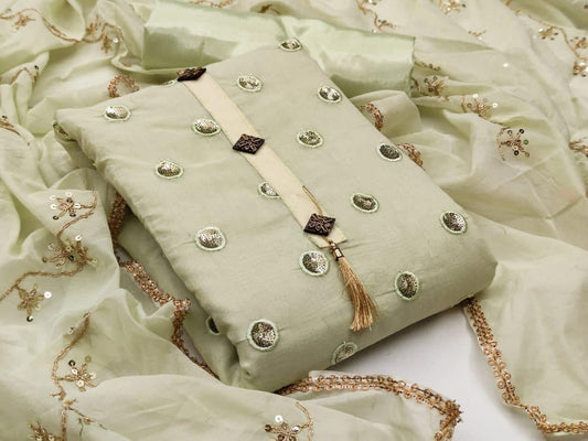 Stunning Light Green Color Chanderi Sequence Work Salwar Suit