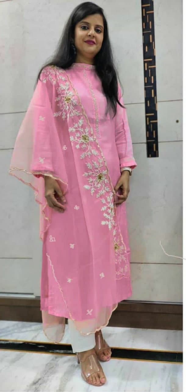 Sensational Pink Color Cotton Khatli Hand Work Salwar Suit For Women