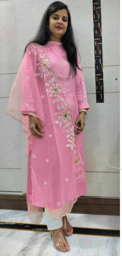 Sensational Pink Color Cotton Khatli Hand Work Salwar Suit For Women