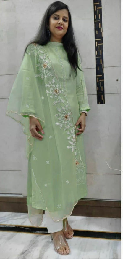 Blooming Green Color Cotton Moti Khatli Work Salwar Suit