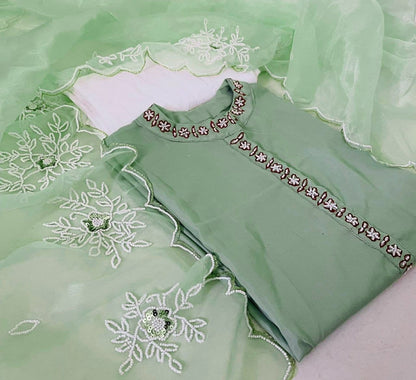 Blooming Green Color Cotton Moti Khatli Work Salwar Suit