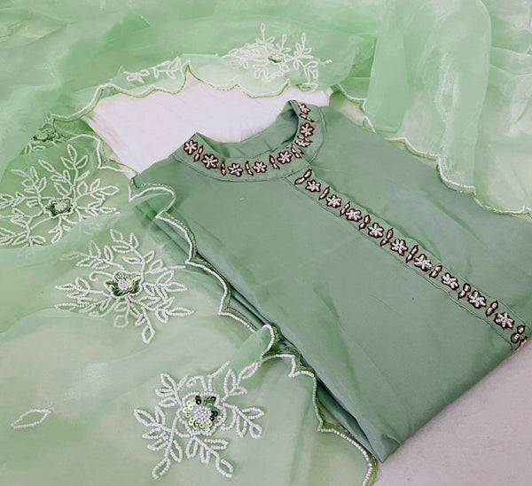 Blooming Green Color Cotton Moti Khatli Work Salwar Suit