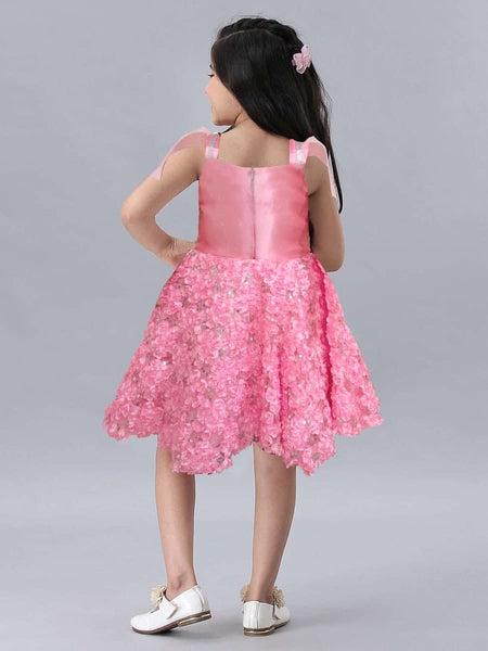 Trendy Pink Color Ready Made Net Satin SIlk Sequence Work Frock For Girl