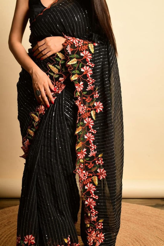 Gorgeous Georgette Silk Sequence Work Saree Blouse For Festival Wear