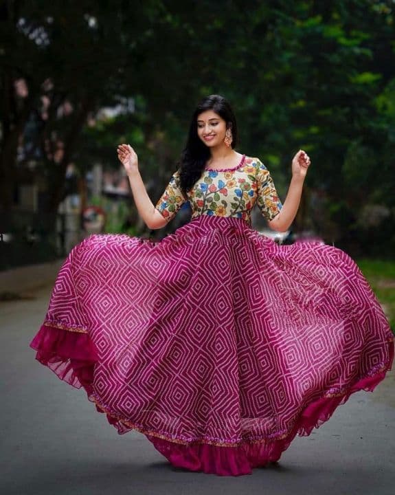 Lovable Rani Pink Color Dgital Printed Georgette Dupatta Gown For Women