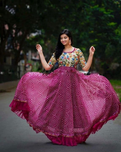 Lovable Rani Pink Color Dgital Printed Georgette Dupatta Gown For Women
