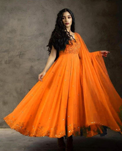 Graceful Orange Color Casual Wear Georgette Sequence Work Salwar Suit