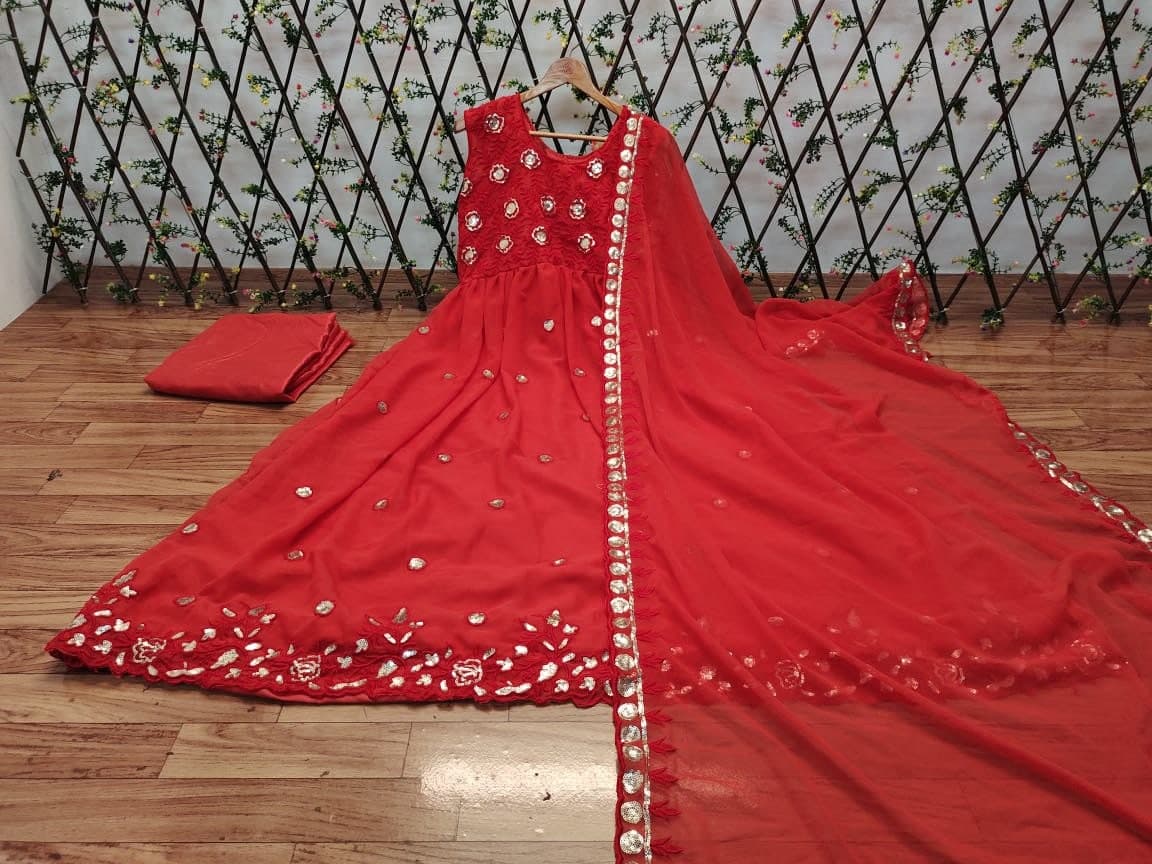 Elegant Red Color Embroidered Work Georgette Salwar Suit For Function Wear