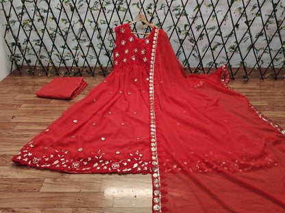 Elegant Red Color Embroidered Work Georgette Salwar Suit For Function Wear