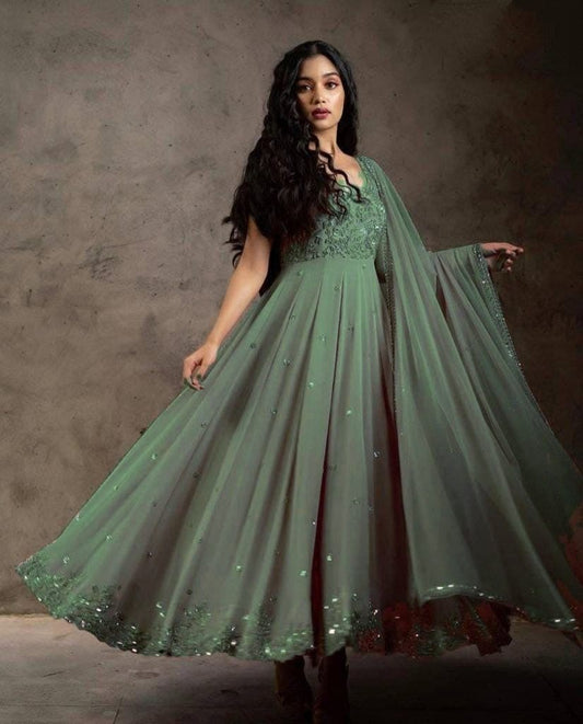 Festival Wear Green Color Embroidered Designer Work Georgette Salwar Suit