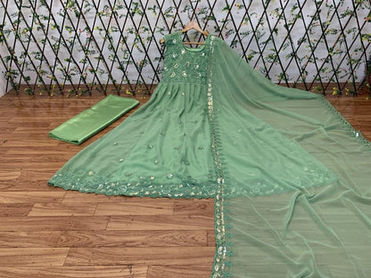 Festival Wear Green Color Embroidered Designer Work Georgette Salwar Suit